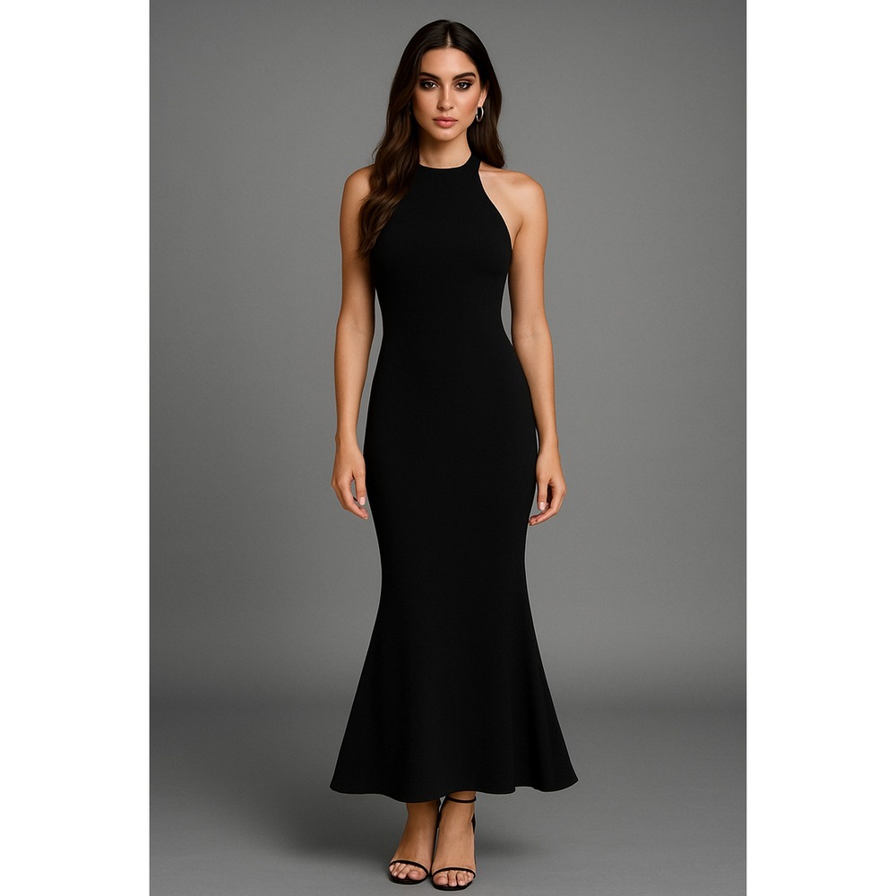 Badgley Mischka Odessa Halter Gown Sz 4‎ Sleeveless Racerback Maxi Dress Luxury